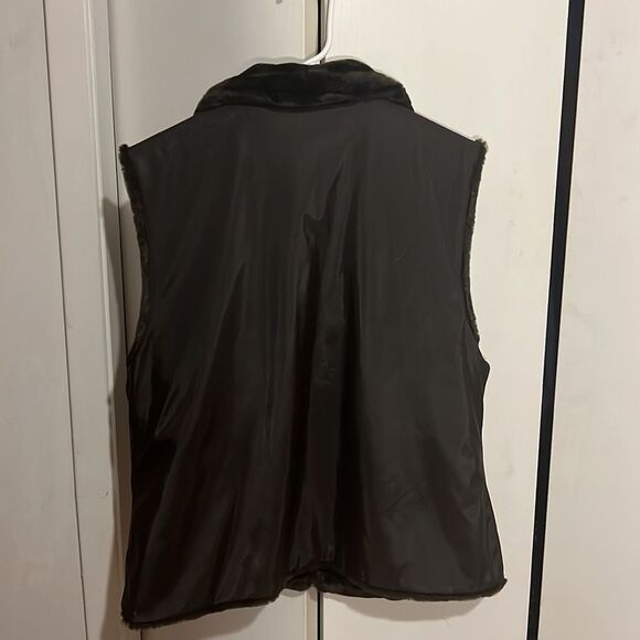 Women's Brown Faux Fur Reversible Collared Sleeveless Zip Up Vest L - Picture 5 of 9